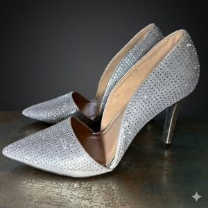 MIA Pointed Toe Heels Pumps 8.5 Silver Rhinestone Glam Party Formal Wedding Cina